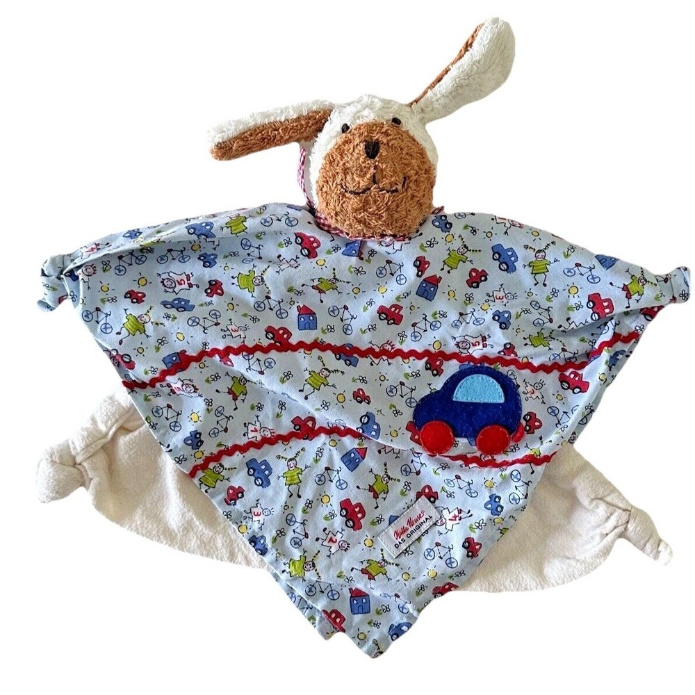 Kathe Kruse Puppy Dog‎ Security Blanket Car Blue Vehicles Cotton Flannel Knotted